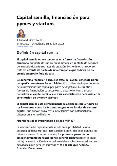 Capital semilla Lectura 2 Capital semilla financiación para pymes y