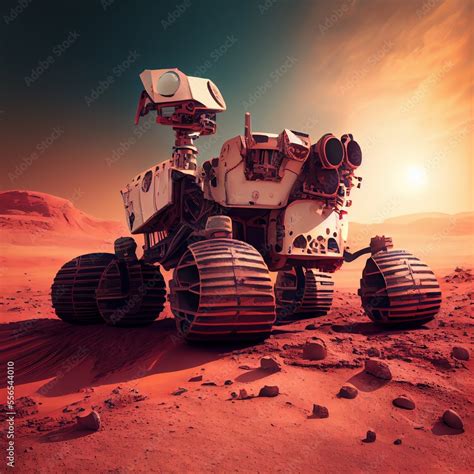 Mars rover on the surface of the red planet. Space exploration concept ...