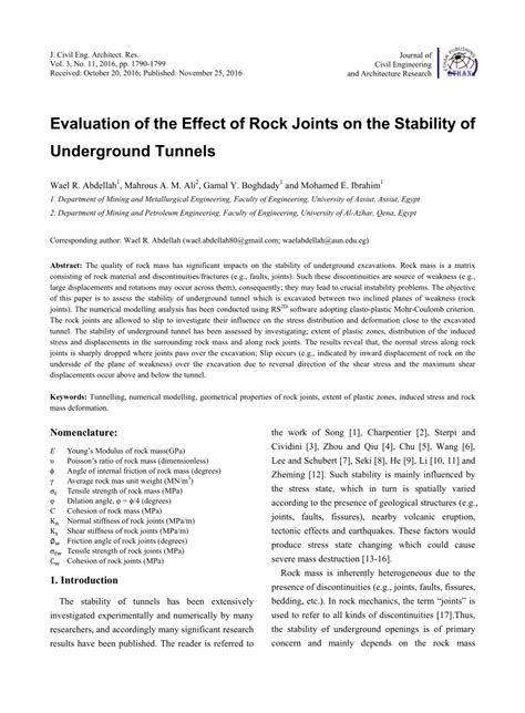 PDF Evaluation Of The Effect Of Rock Joints On The Stability Of