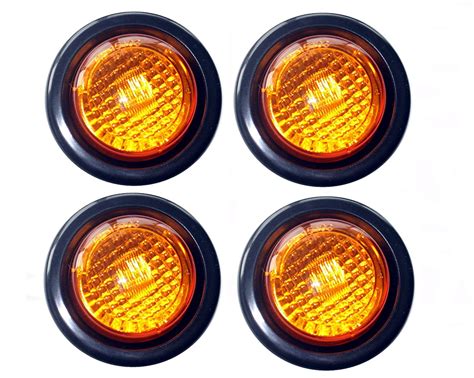 Set Of 4 LED 2 Round Clearance Side Marker Light Kit Amaber With Light