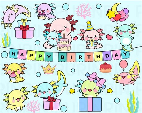 Axolotl Clipart Cumplea Os Divertida Fiesta De Cumplea Os Etsy Espa A