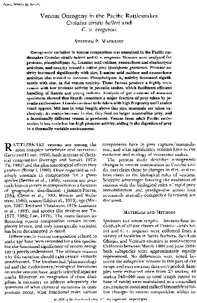 (PDF) Venom ontogeny in the Pacific rattlesnakes Crotalus viridis helleri and C. v. oreganus