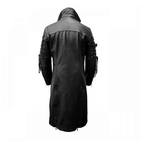 Mens Real Black Leather Goth Matrix Trench Coat Van Helsing Coat Steam Genesis Leather