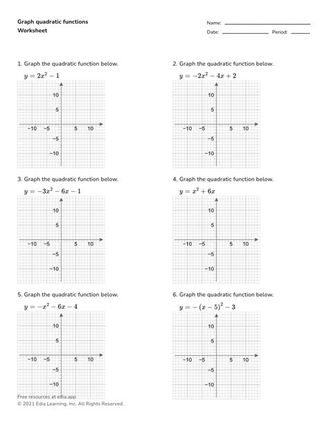 Graphing Quadratic Functions Worksheet – Printable PDF Template