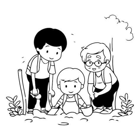 Premium Vector Grandfather And Grandson Planting Together In The Garden