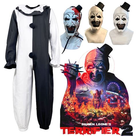 Movie Terrifier 2 Art The Clown Cosplay Costume Jumpsuit Hat Mask Terrifier Art The Clown