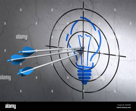 Business Concept Arrows In Light Bulb Target On Wall Background Stock