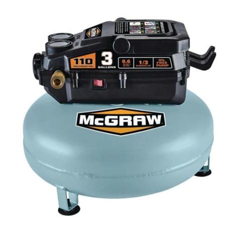 McGraw 3 Gallon 110 PSI Oil Free Portable Pancake Air Compressor 1 3 HP