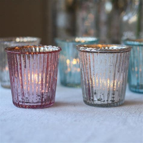 Ribbed Mercury Glass Tea Light Holder Blush Pink Mercury Glass Tea Lights Silver Tea Light