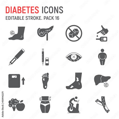 Diabetes Disease Line Icon Set Diabetic Collection Vector Graphics