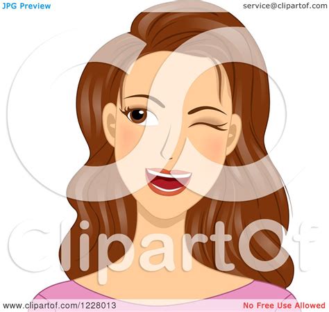 Clipart Of A Happy Brunette Woman Winking Royalty Free Vector Illustration By Bnp Design