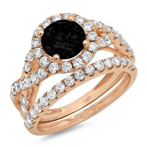 Clara Pucci 18k Rose Gold Round Cut 1ct Natural Onyx Engagement Ring