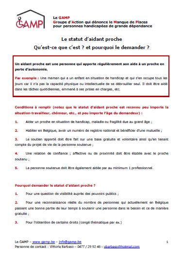 Une Fiche Pour Obtenir Le Statut Aidant Proche Gamp