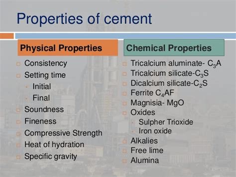 Types and properties of cement