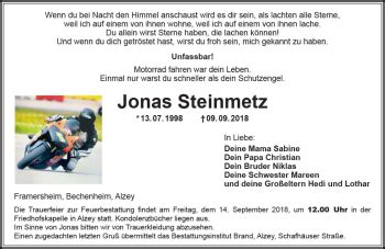 Traueranzeigen Von Jonas Steinmetz Vrm Trauer De