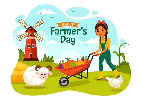 Happy Farmers Day Vector Illustration On December 23 Rice Fields And