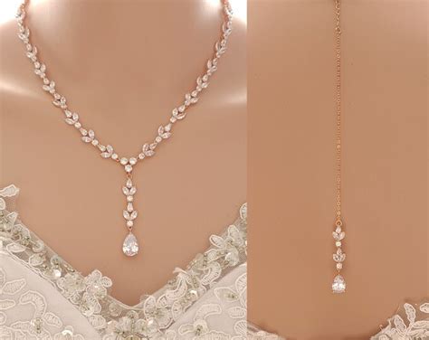 Rose Gold Bridal Necklace With Backdrop For Wedding Day Drop Wedding