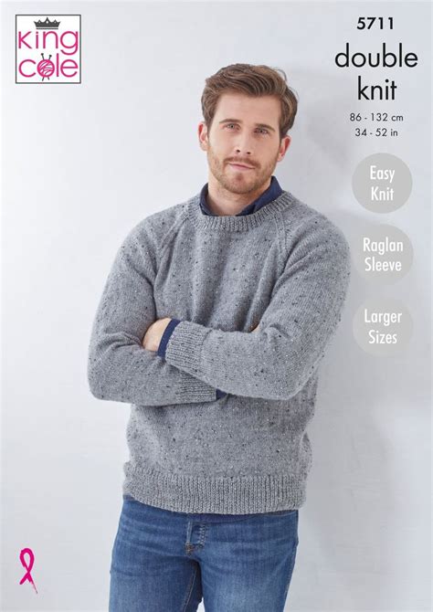 Mans Waistcoat And Round Neck Sweater Knitted In Big Value Super Chunky Stormy King Cole Raglan