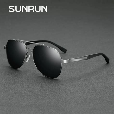 Sunrun Brand Classic Polarized Pilot Sunglasses Al Mg Alloy Frame Double Beam Retro Eyewear For