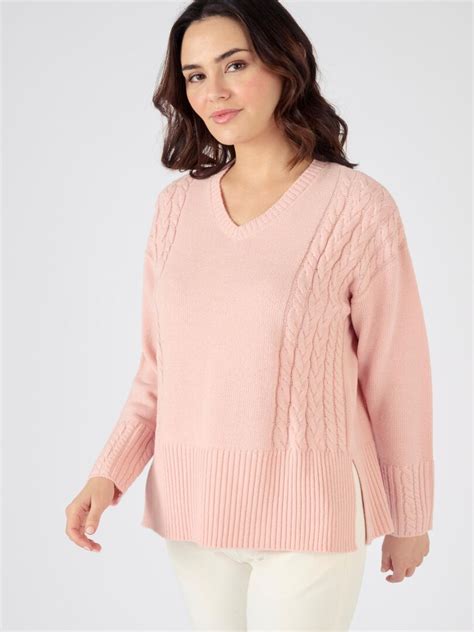 Pull Col V Torsades Damart Rose Kiabi Nu