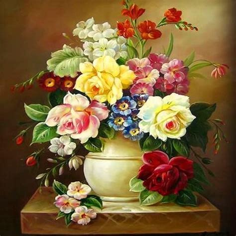 5d Diamond Painting Yellow Rose Vase Bouquet Kit Bonanza Marketplace