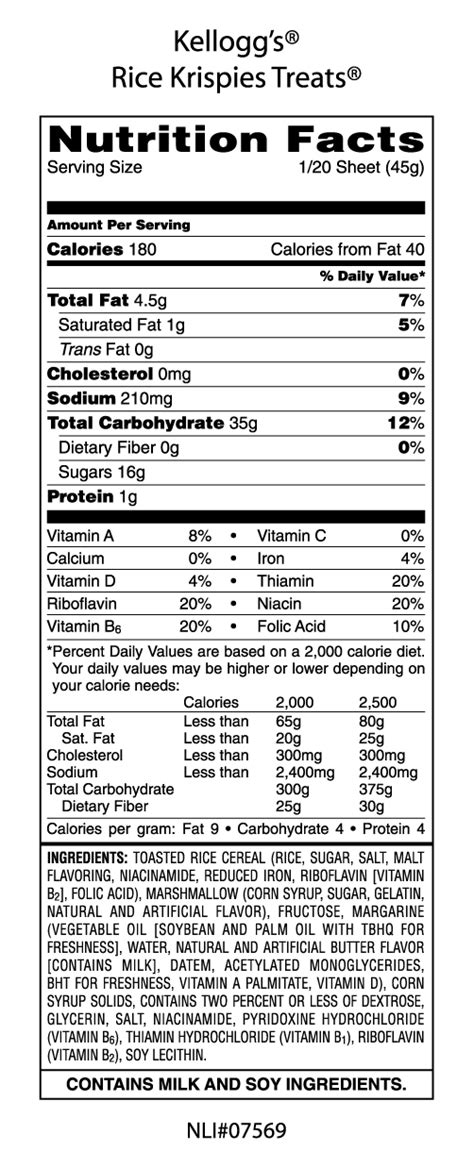 Rice Krispies Cereal Nutrition Facts