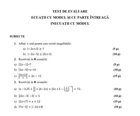 Teste I Fi E De Lucru La Matematic Pentru Elevii Din Clasa A Ix A