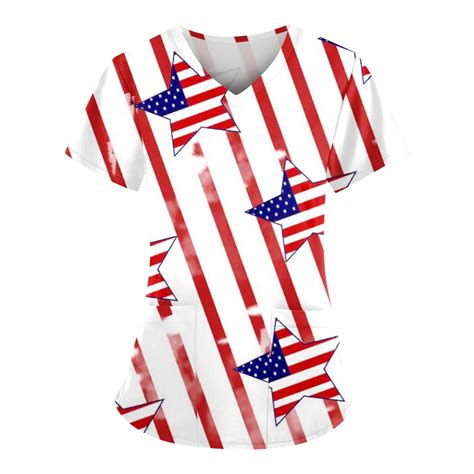 Uocefik Th Of July Scrubs For Women Short Sleeve Patriotic Summer