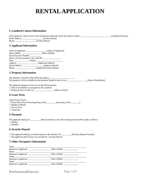 Free Rental Application Forms And Templates Pdf And Word