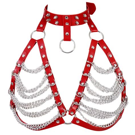 Red Leather Harness Cage Bra Adjust Lingerie Body Bondage Sexy Hollow