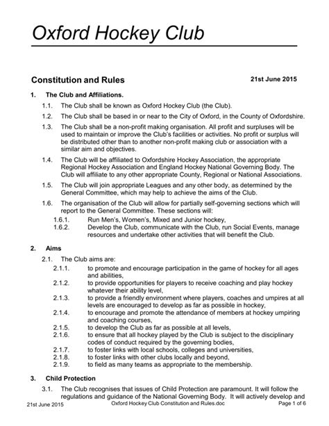 Microsoft Word Oxford Hockey Club Constitution And Rules