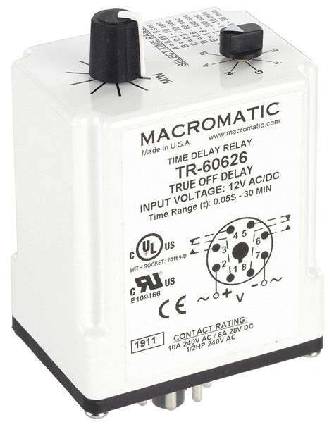 Macromatic Socket Mounted 12v Dc Single Function Time Delay Relay 24ep45tr 60626 Grainger