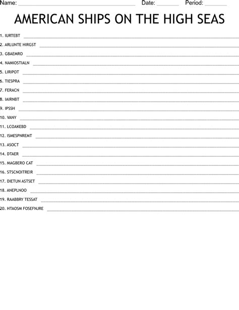 American Ships On The High Seas Word Scramble Wordmint
