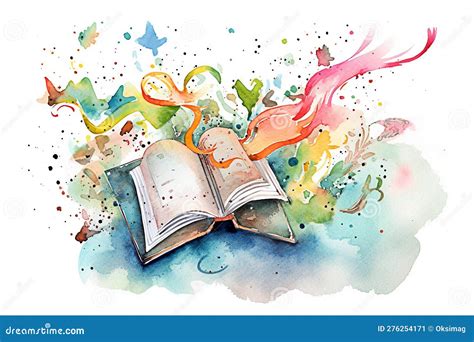 Watercolor Illustration of an Open Book with a Colorful Paint Splashes ...