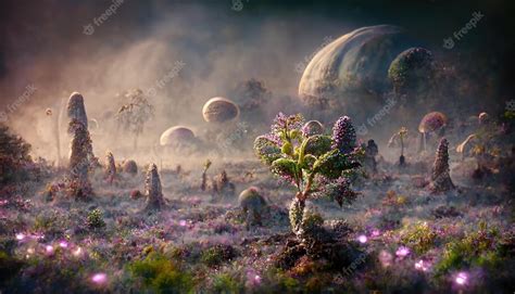 Premium Photo Alien Planet Landscape With Fantasy Plants Magical