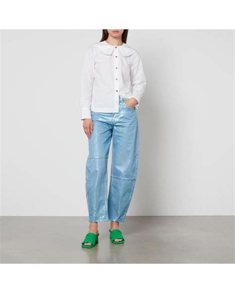 Ganni Stary Coated Organic Denim Jean In Blue Lyst