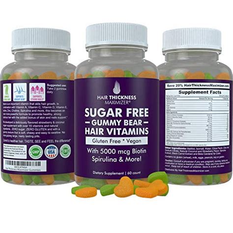 Hair Thickness Maximizer Sugar Free Hair 60 Gummy Bear Vitamins With Biotin 5000 Mcg Vegan