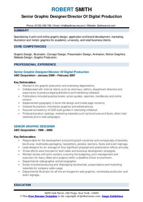 Senior Graphic Designer Resume Samples Qwikresume