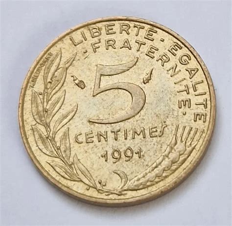 PIÈCE DE MONNAIE 5 centimes Marianne 1991 République Française EUR 1 00