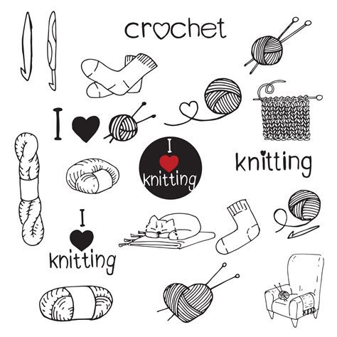 Stock Vector Illustration Drawing In Doodle Style Set Of Knitting And