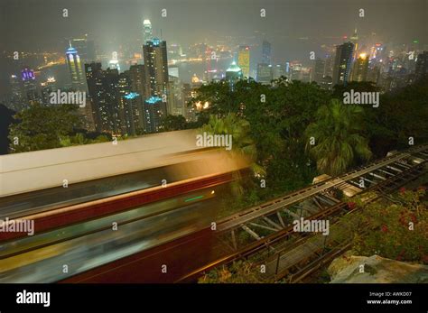 peak tram at Victoria PEak night time view of Hong Kong skyline Hong ...