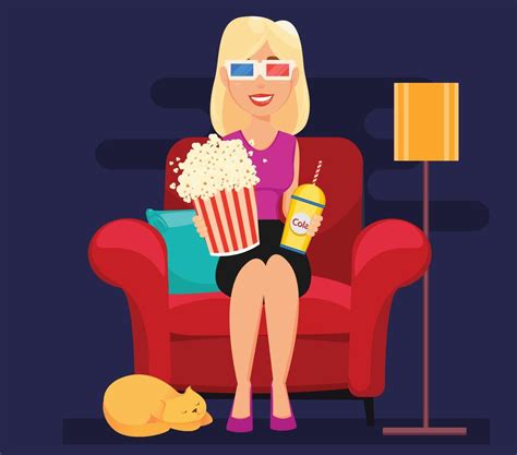 Woman At Home Sitting On Comfortable Armchair And Watching Movie In 3D