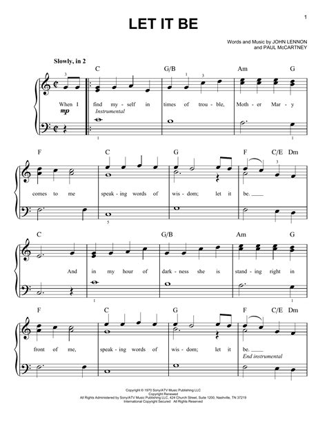 Let It Be Par The Beatles Partitions Pour Piano Facile Sur Sheet Music