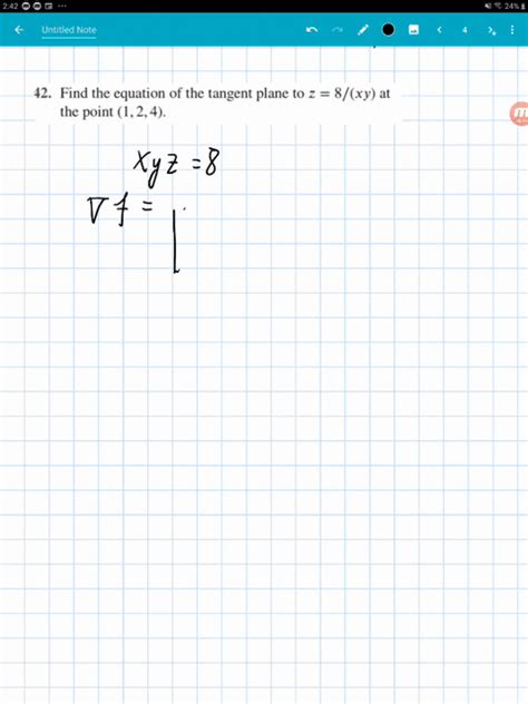 Solved Find The Equation Of The Tangent Plane To Z 8 X Y At The Point 1 2 4