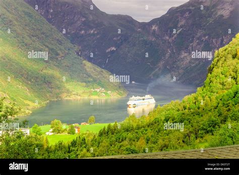 Cruise ship in Geiranger fjord Stock Photo - Alamy