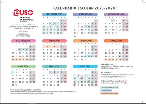 Federaci N De Ense Anza De Uso Calendario Escolar De La Comunidad De