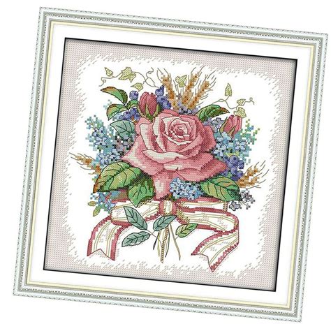 Stamped Cross Stitch Kit Pre Printed Flower 14count 2842 Cm Etsy