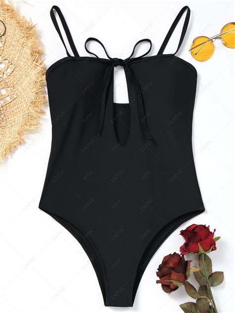 [15 Off] 2021 Keyhole High Leg One Piece Swimwear In Black Zaful