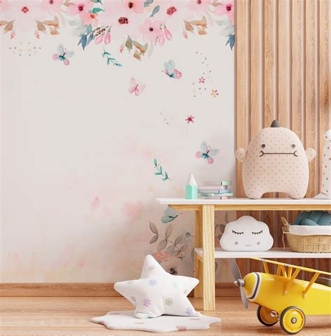 Papel de Parede Floral Quarto de Bebê Menina Borboleta Vr214