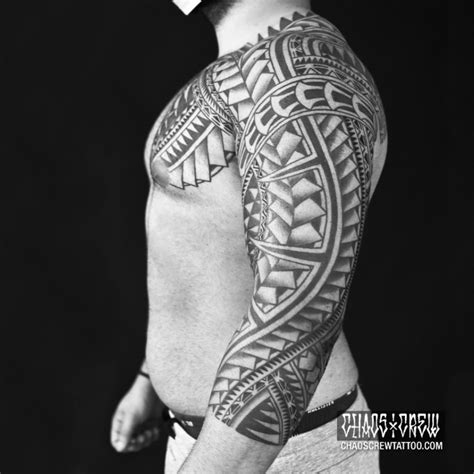 Full Polynesian Arm Tattoo Studio München Chaos Crew Tätowierer